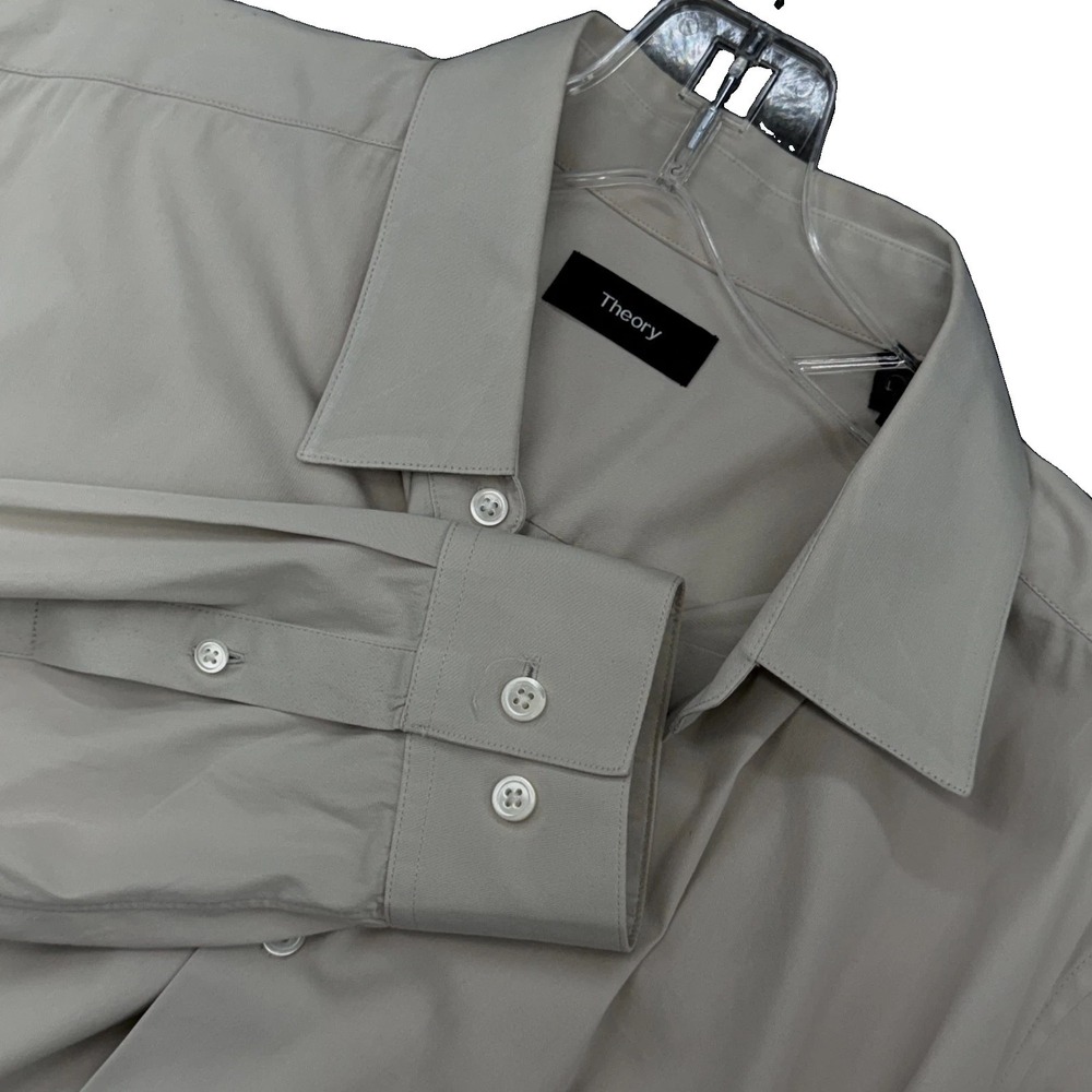 Theory Sylvain Shirt Mens M Khaki Beige Long Sleeve Button Down Slim G0774530